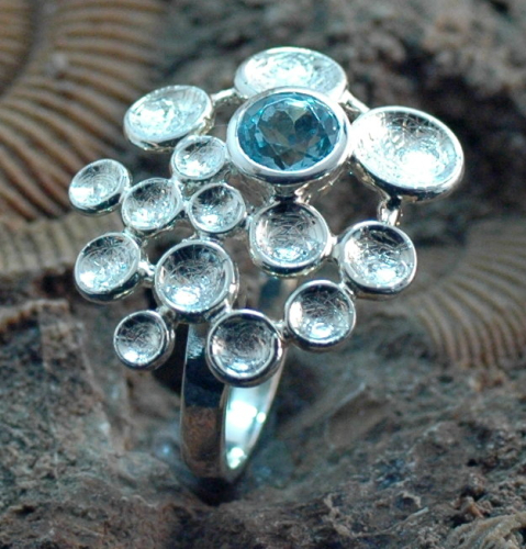 Edeltopas-Ring Silber eismatt